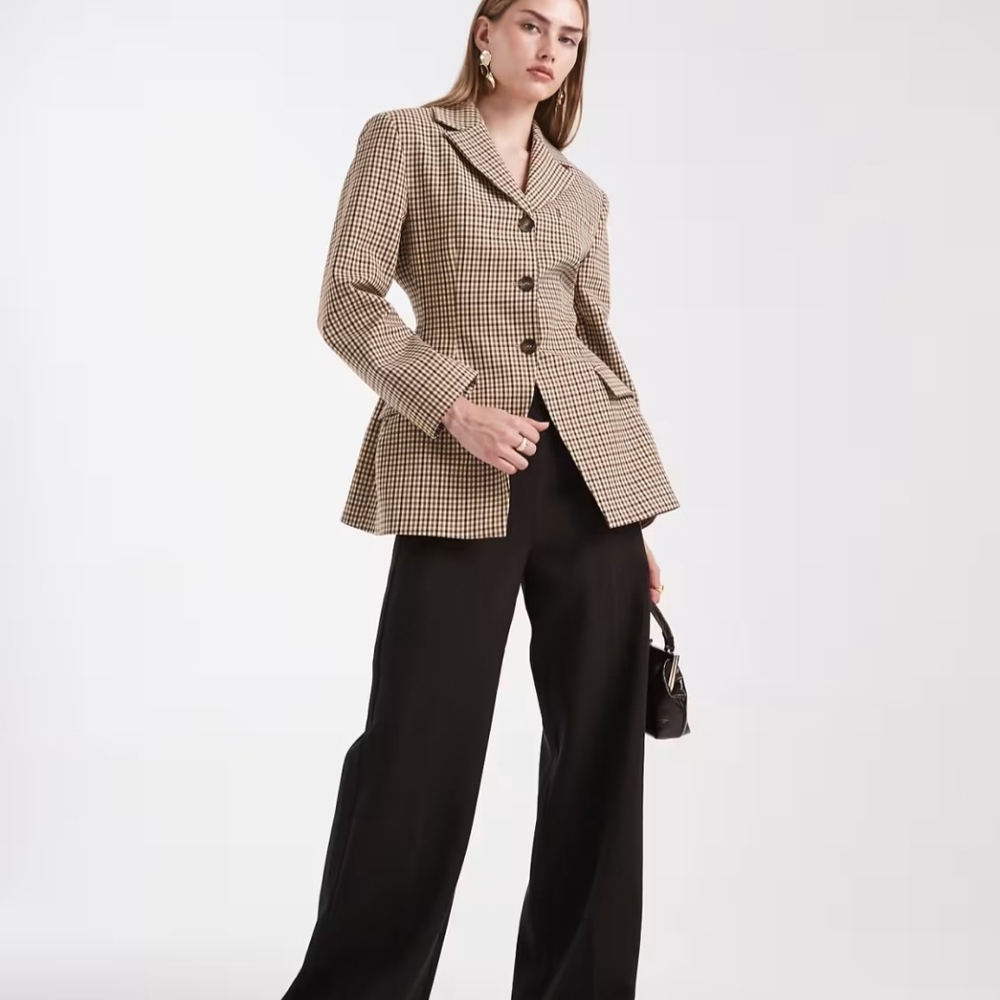 Zara Tan and Black Checkered Blazer